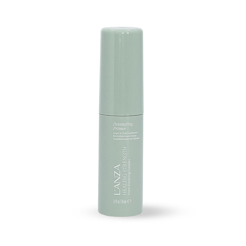 L’ANZA front packaging of the detangling primer showing compact bottle and benefits