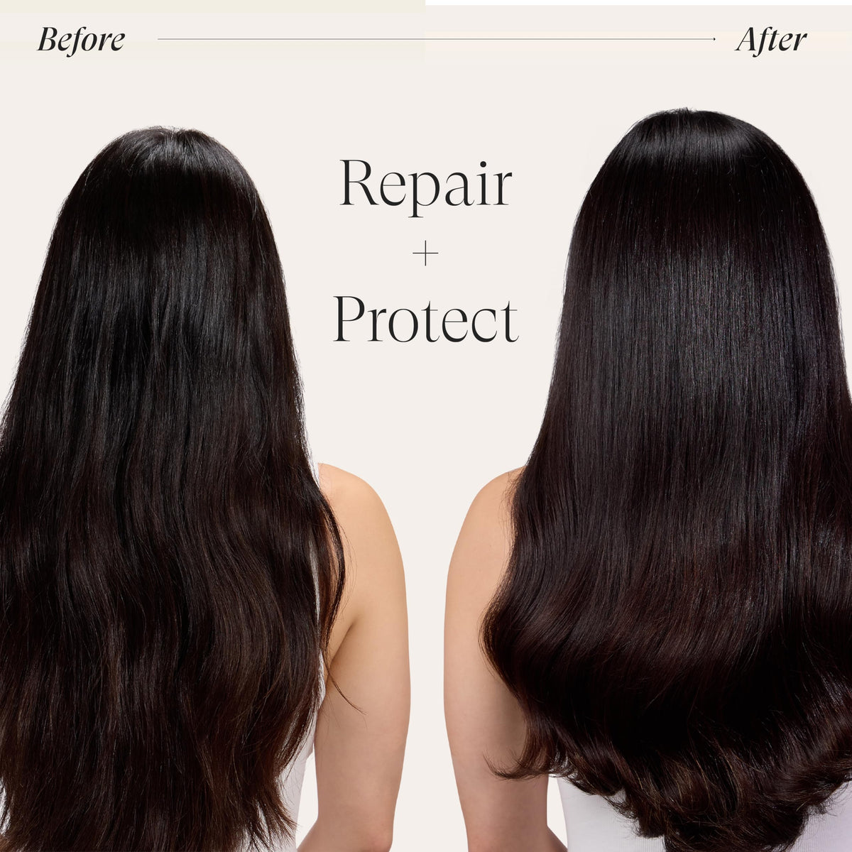 L’ANZA before-and-after hair split view showing smoother shine