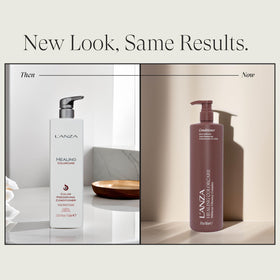 L’ANZA conditioner pump and label clear details for easy dispensing