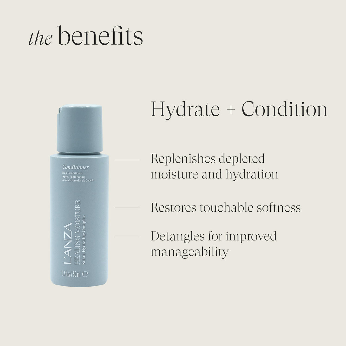 L’ANZA conditioner dispensed from bottle showing smooth conditioning benefits