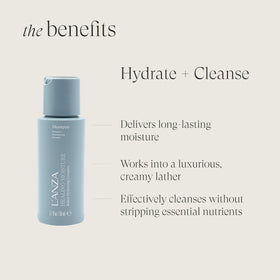 L’ANZA shampoo bottle close-up highlighting gentle cleansing and moisture