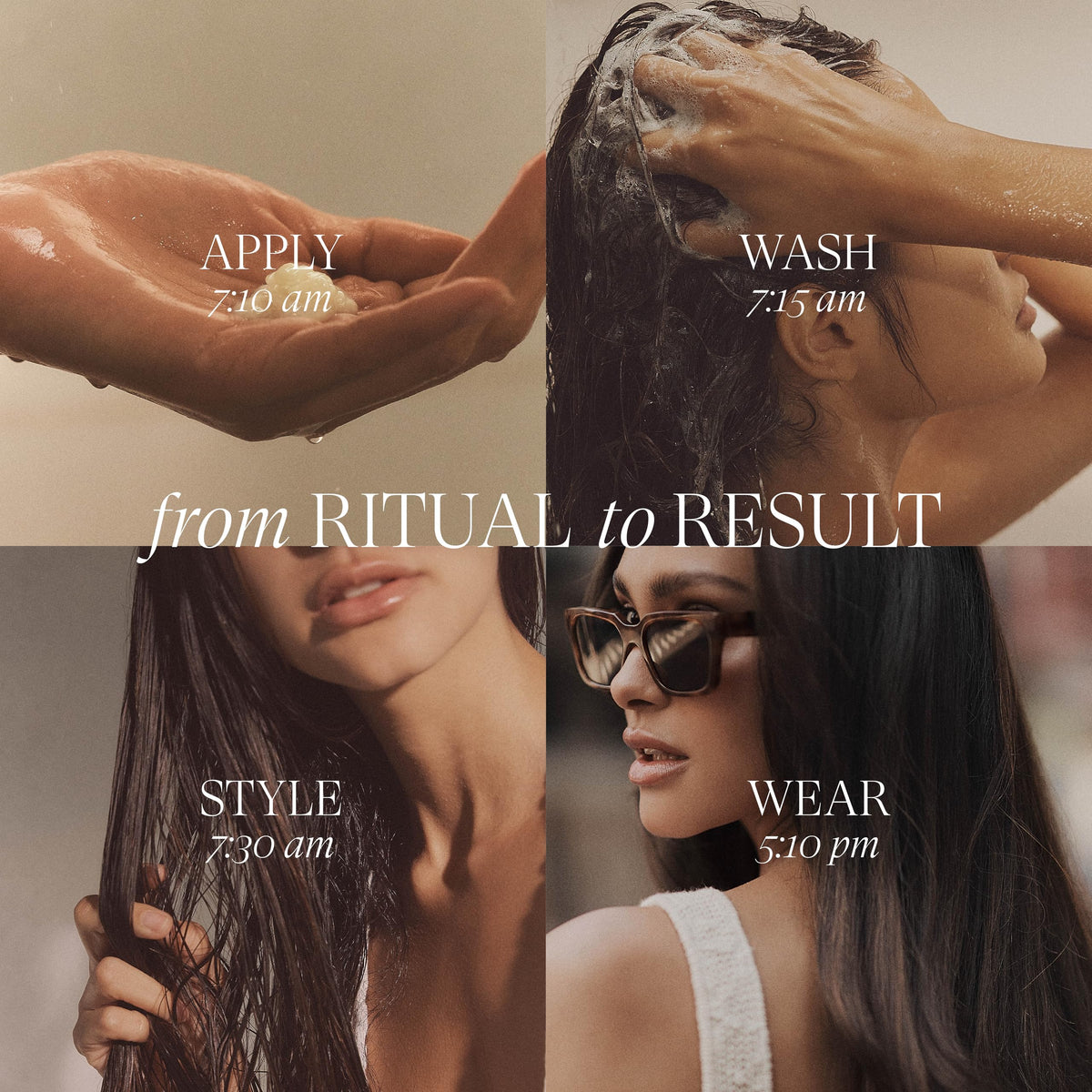 L’ANZA conditioner in hand demonstrating amount and easy application benefit