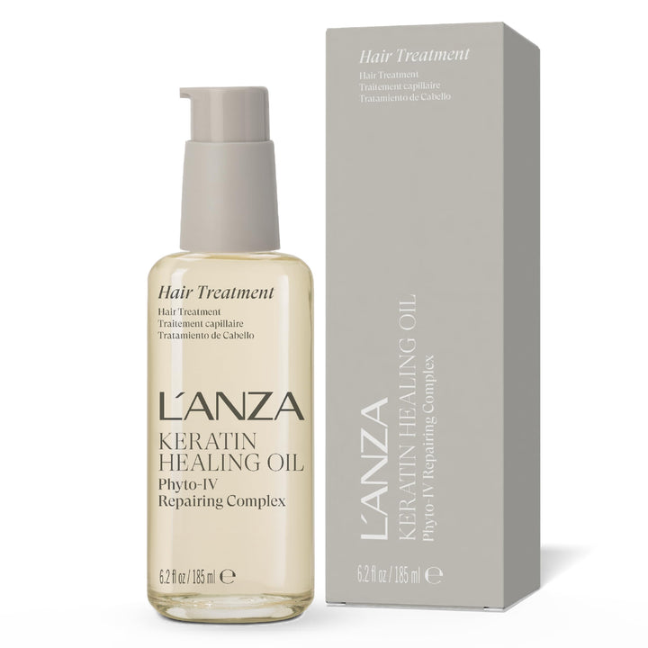 L’ANZA front bottle showing sleek label and packaging benefit shine