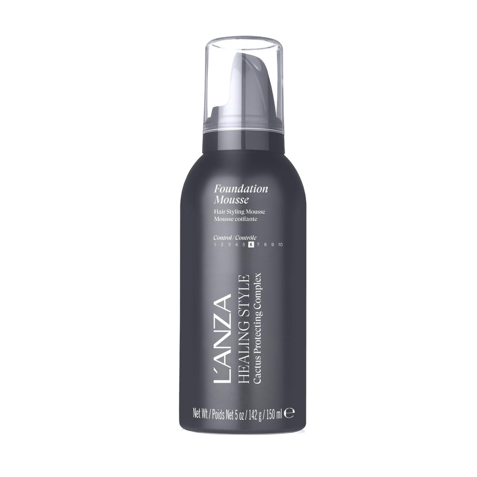 L’ANZA Healing Style Foundation Mousse front packaging showing brand and size, highlights salon-grade benefits