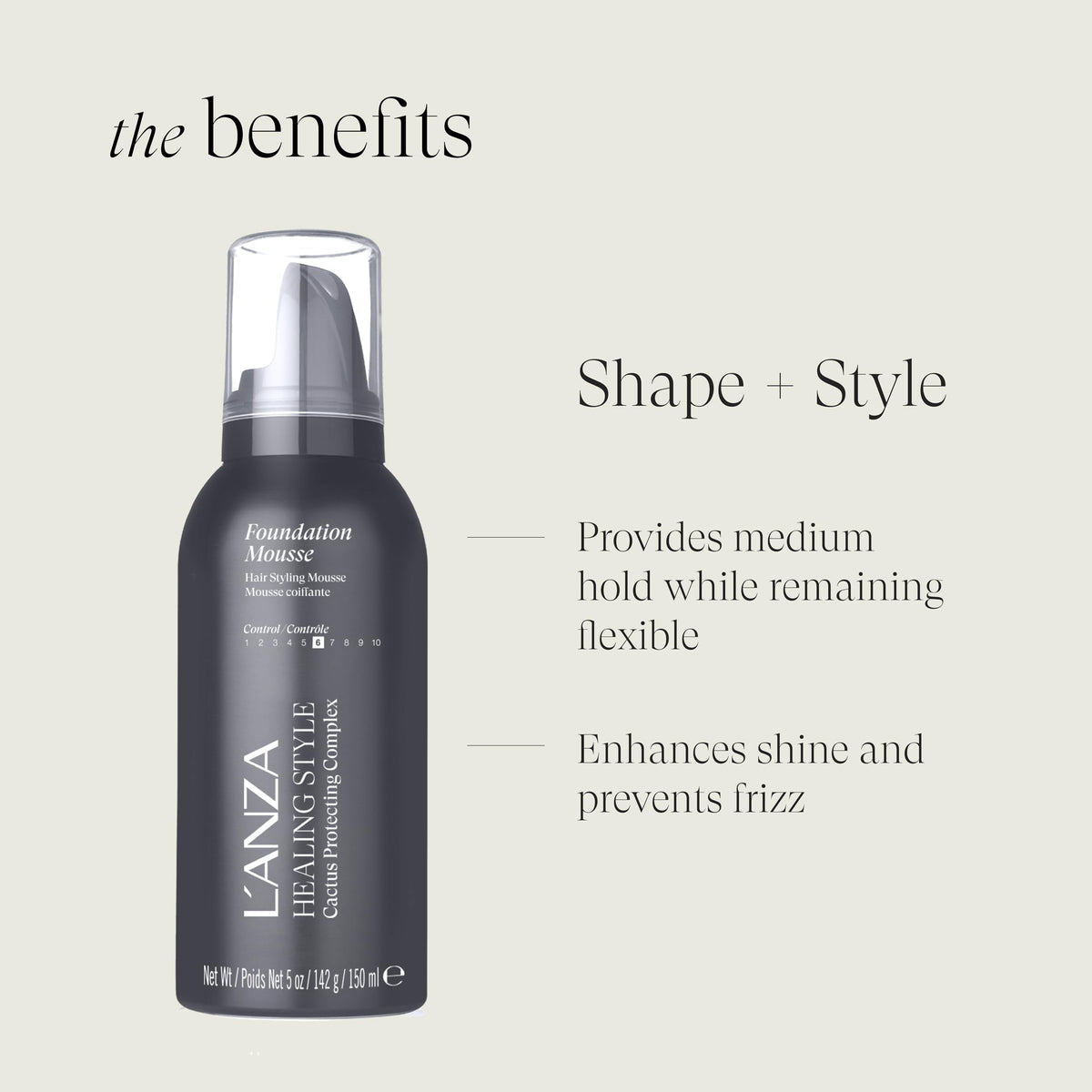 Close-up of L’ANZA ingredient label highlighting keratin amino acids and cactus extracts for hair health