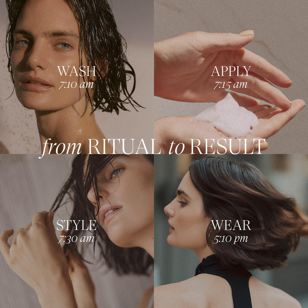 L’ANZA applying mousse to hair roots demonstrating instant lift and support