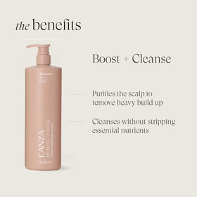 Application of L’ANZA Healing Volume on wet hair demonstrating lift and gentle cleansing