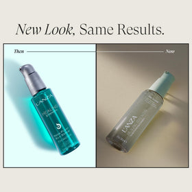 L’ANZA pump and label detail highlighting ingredients and strength