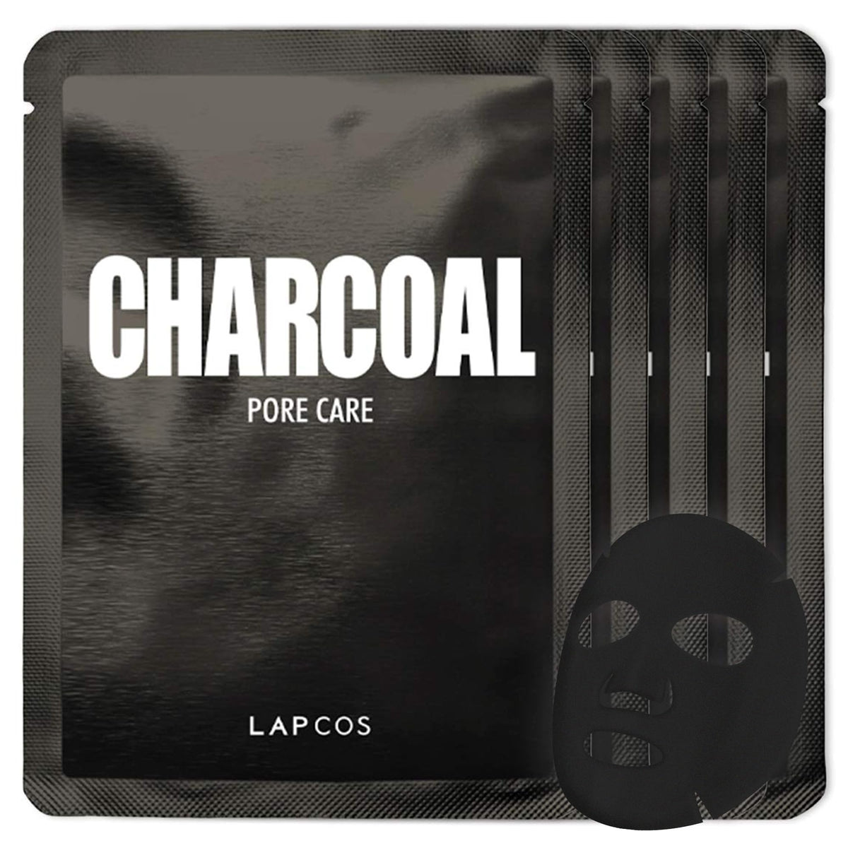 LAPCOS charcoal sheet mask front packaging showing product and benefits