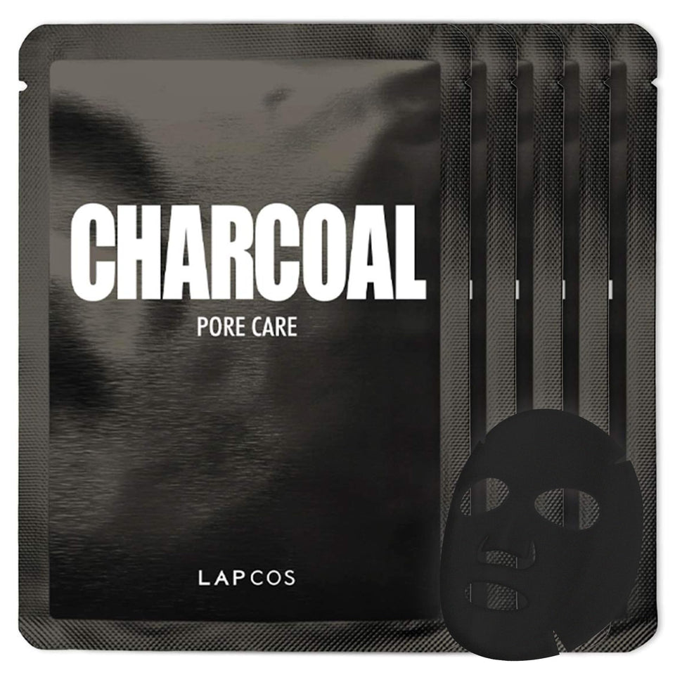 LAPCOS charcoal sheet mask front packaging showing product and benefits