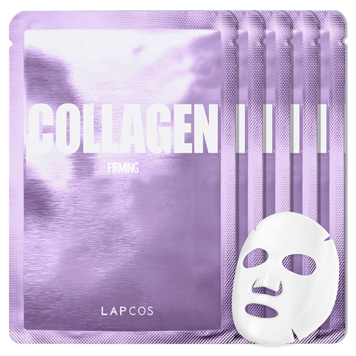 LAPCOS front packaging showing pack of five masks and benefits