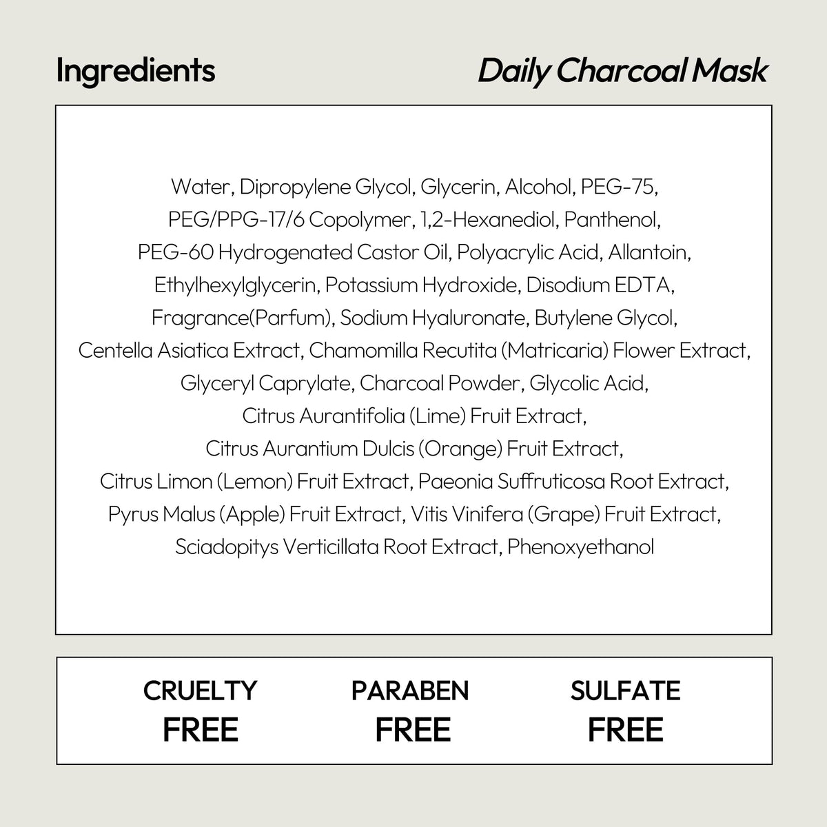 LAPCOS ingredients flatlay with charcoal and tea tree emphasizing clarifying blend