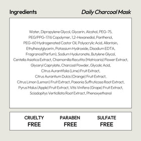 LAPCOS ingredients flatlay with charcoal and tea tree emphasizing clarifying blend