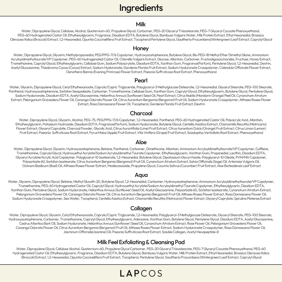 LAPCOS back label close-up listing ingredients and directions