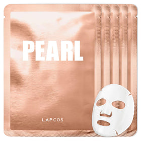 LAPCOS front packaging showing five pearl sheet masks and product benefit
