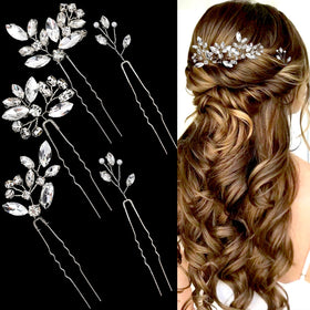 LAPOHI front view of five silver hair pins showing elegant bridal sparkle and easy styling