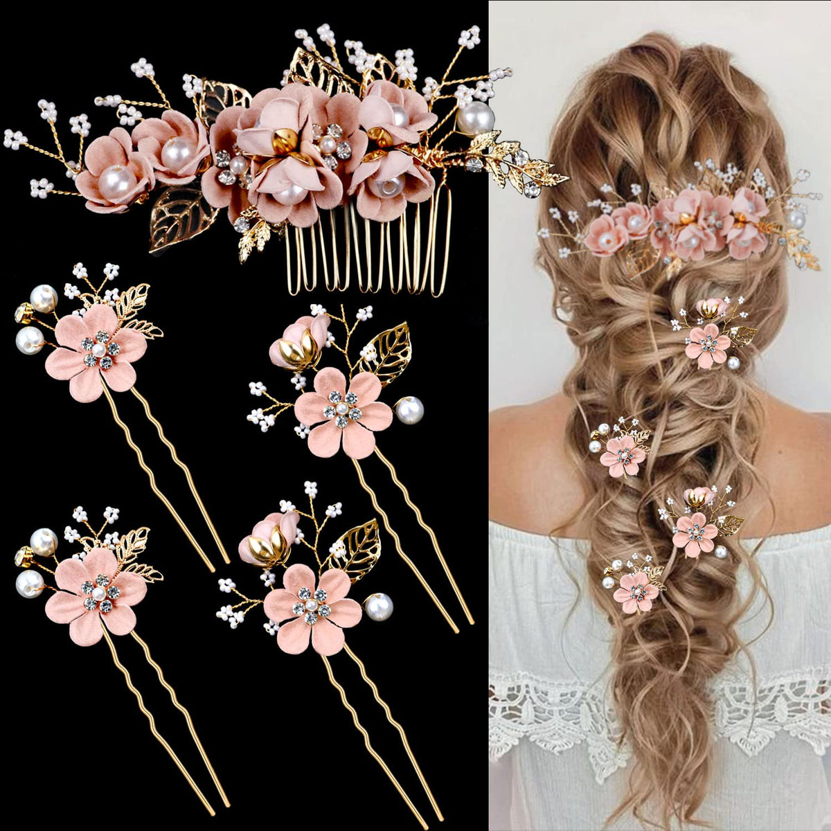 LAPOHI front view of five-piece hair set showing gold finish benefit of cohesive styling