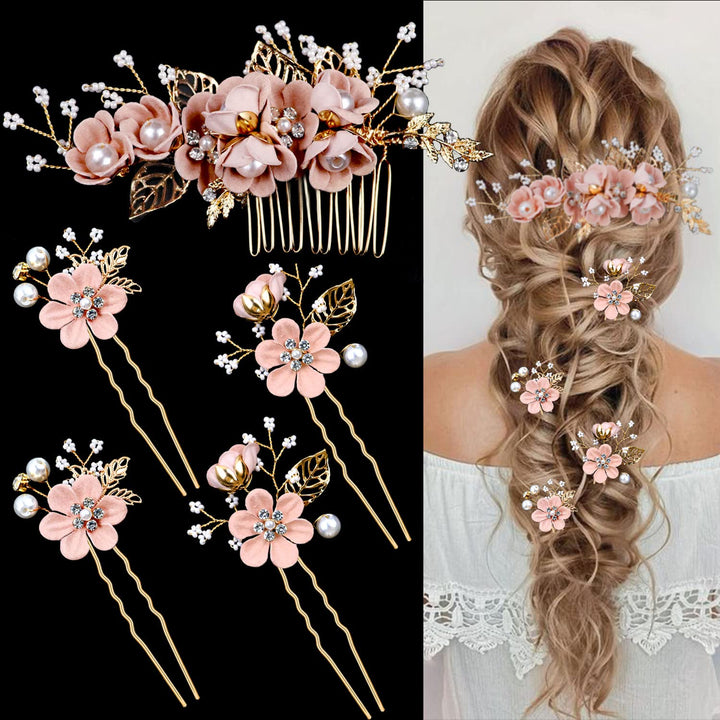 LAPOHI front view of five-piece hair set showing gold finish benefit of cohesive styling