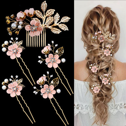 LAPOHI front view showing pink cherry blossom pins and gold finish, elegant detail