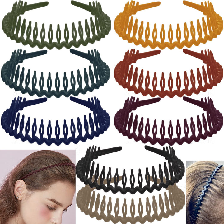 LAPOHI front view of eight assorted skinny headbands showing colors and package benefit