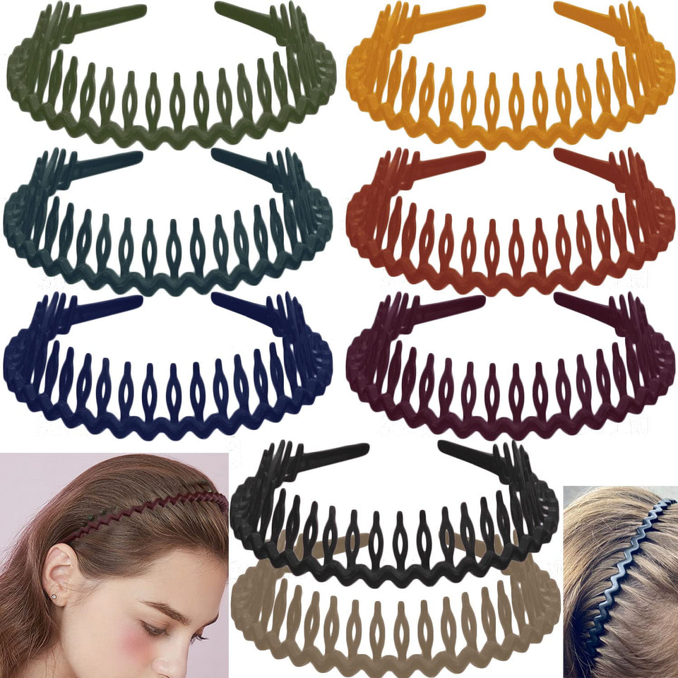LAPOHI front view of eight assorted skinny headbands showing colors and package benefit
