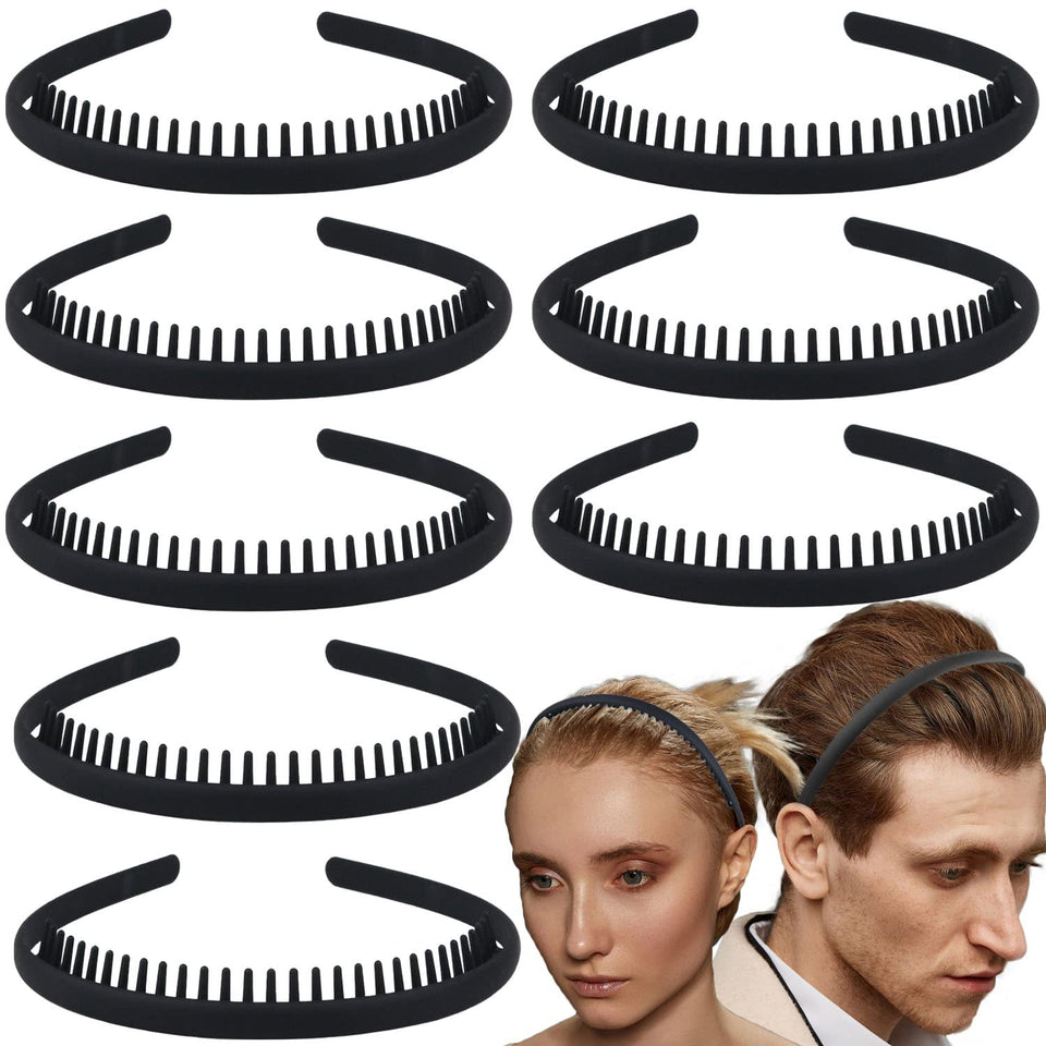 LAPOHI front view of eight matte black headbands showing tidy pack and low profile benefit