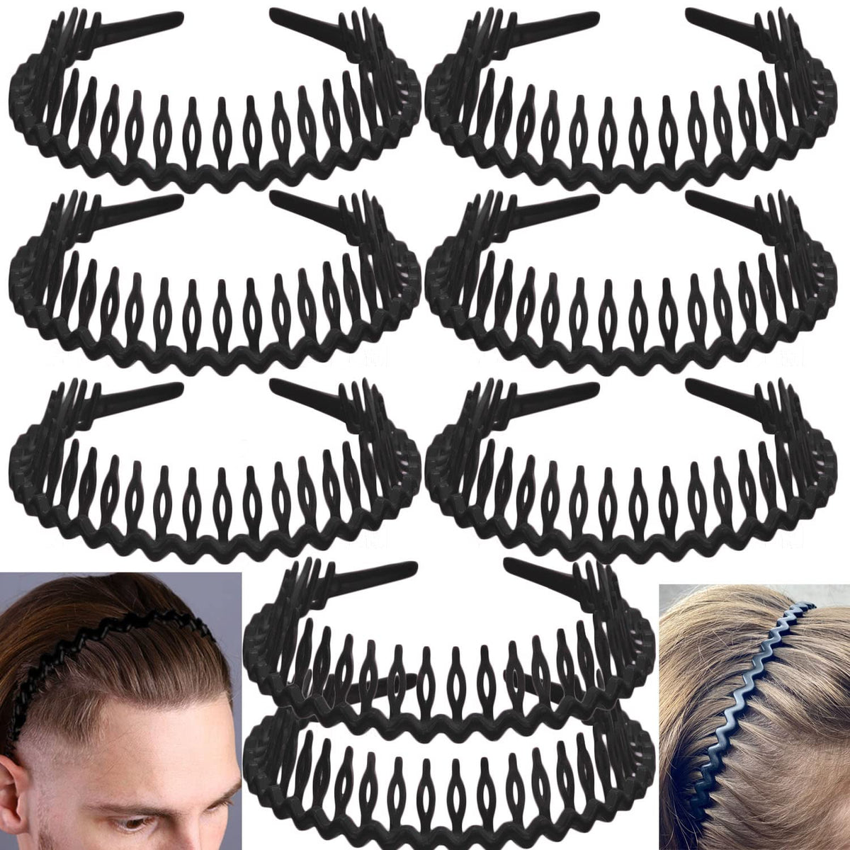 LAPOHI front view of eight matte black headbands showing pack contents and design benefit