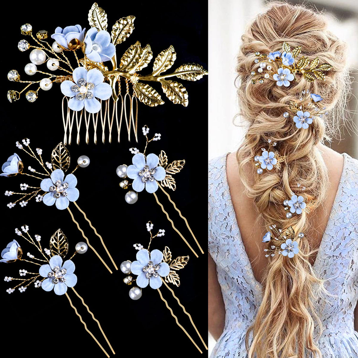 LAPOHI front view of gold hair pins showing sparkle and elegance