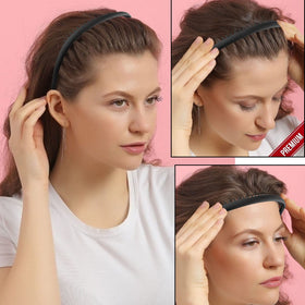 LAPOHI headband in use holding hair back to improve visibility and convenience