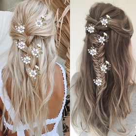LAPOHI lifestyle image of bride wearing pins for romantic look