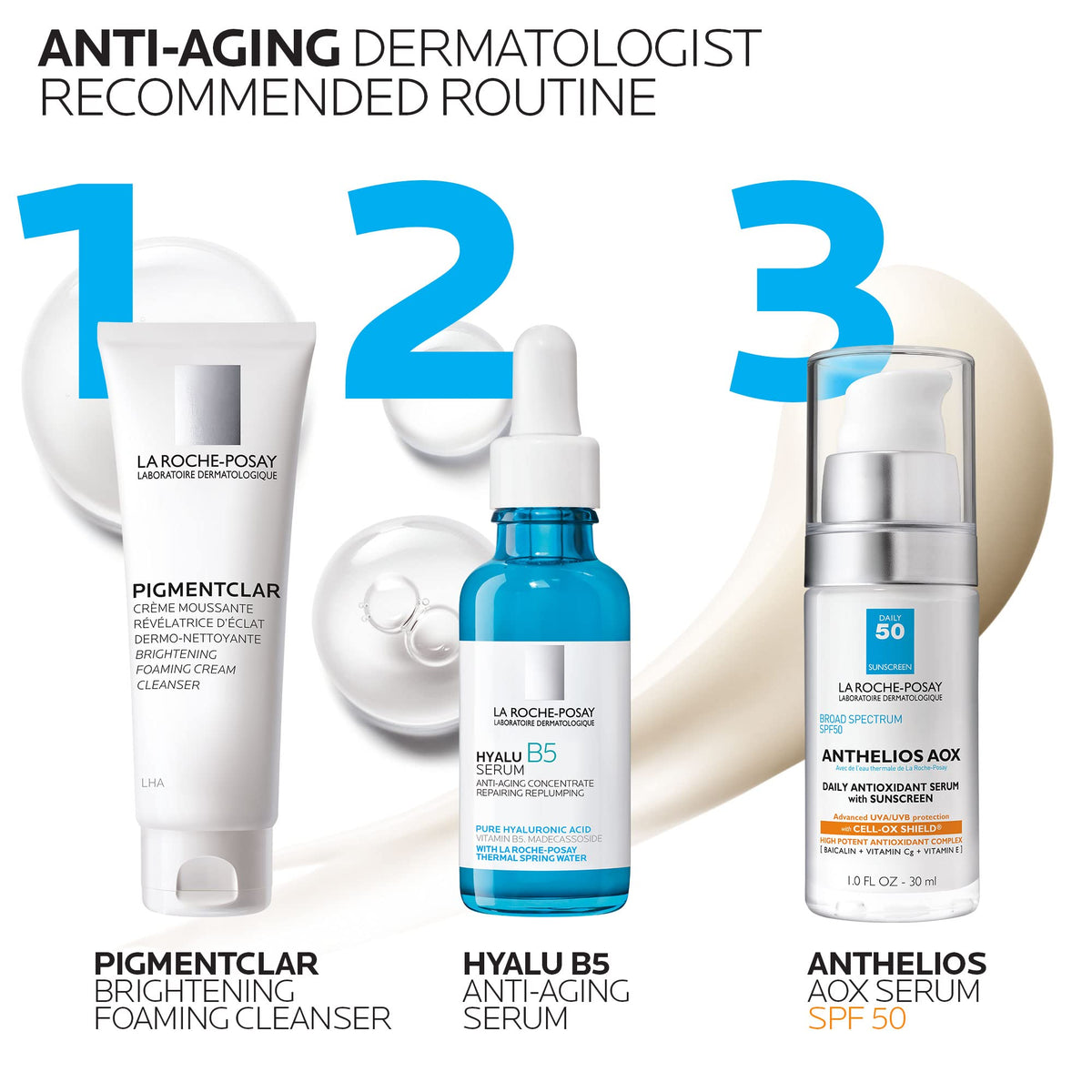 La Roche-Posay serum applied to cheek demonstrating sheer, non-greasy finish