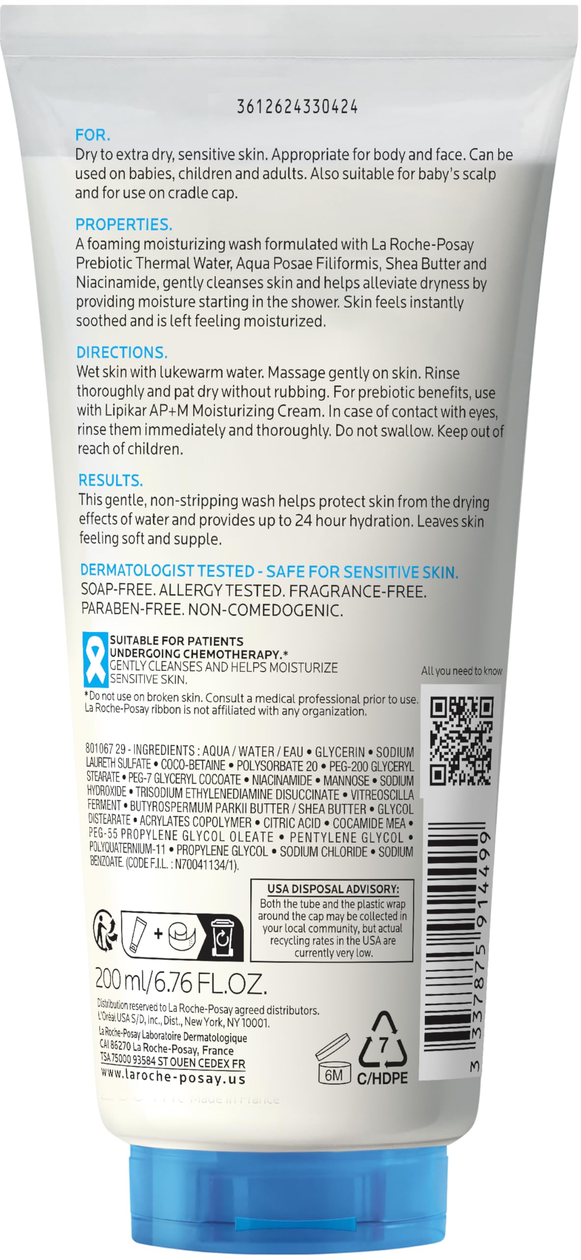 La Roche-Posay bottle held in hand showing size and pump convenience