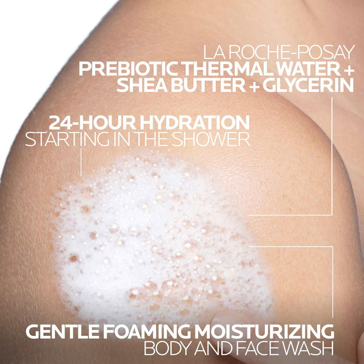 La Roche-Posay foam texture close-up showing creamy moisturizing lather