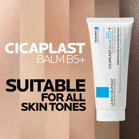 La Roche-Posay tube next to a hand showing 100ml scale and travel convenience