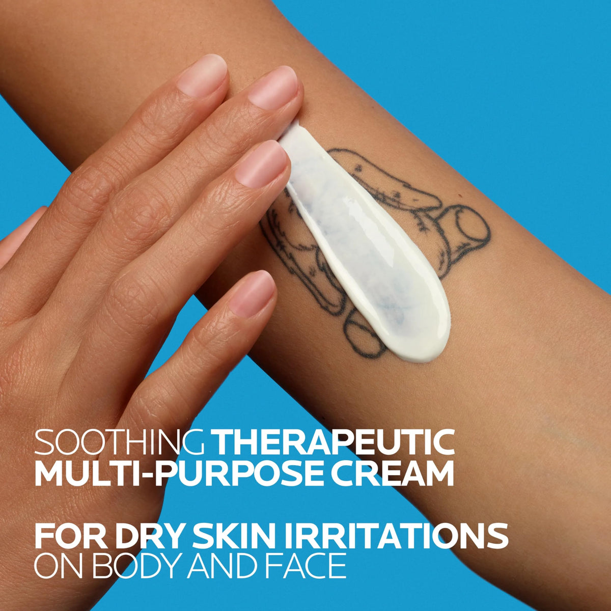 La Roche-Posay application on hand demonstrating gentle spread and calming benefit
