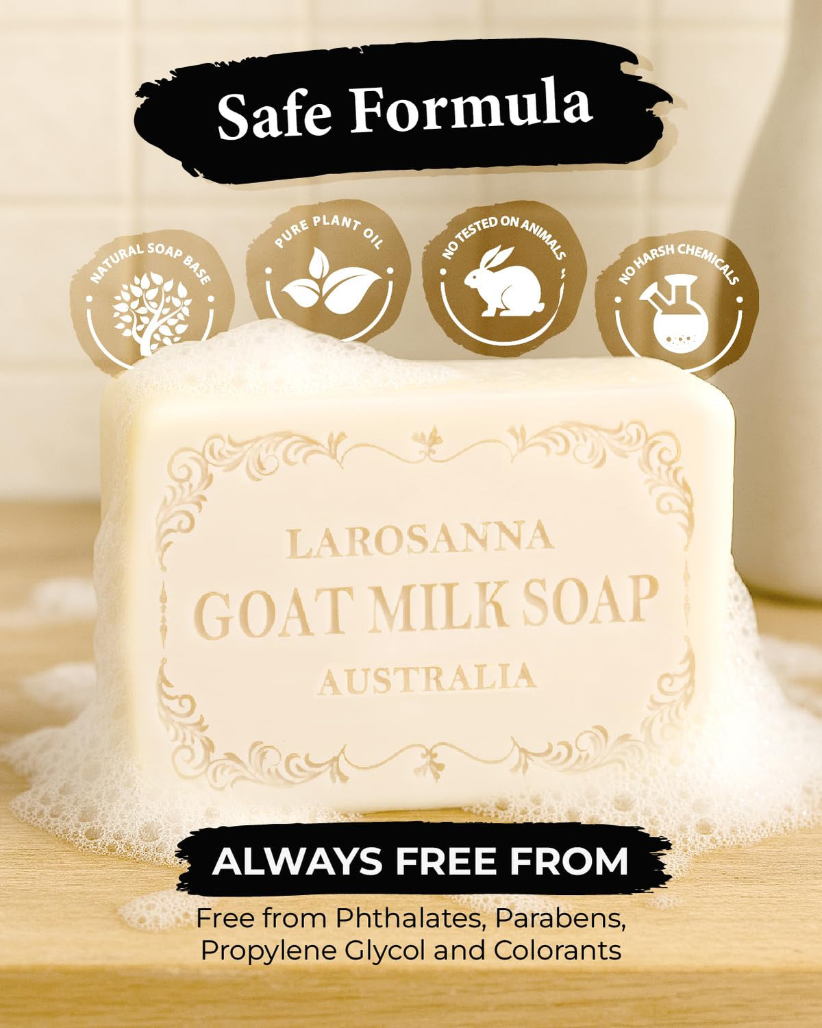 larosanna soap resting on draining dish to prolong bar life
