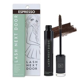 Lash Next Door front packaging shows espresso brown tube and label, appealing everyday look