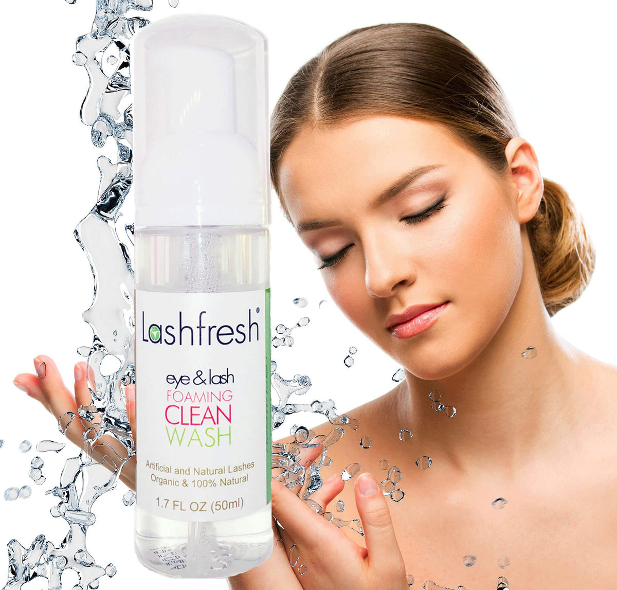 Close-up of Lashfresh foam texture on hand, shows soft lather and natural ingredients