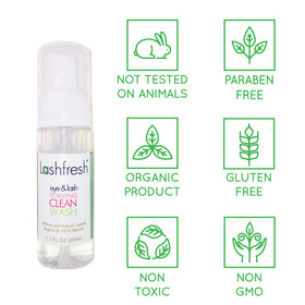Lashfresh being applied to eyelash extensions, demonstrates safe gentle cleaning and protection