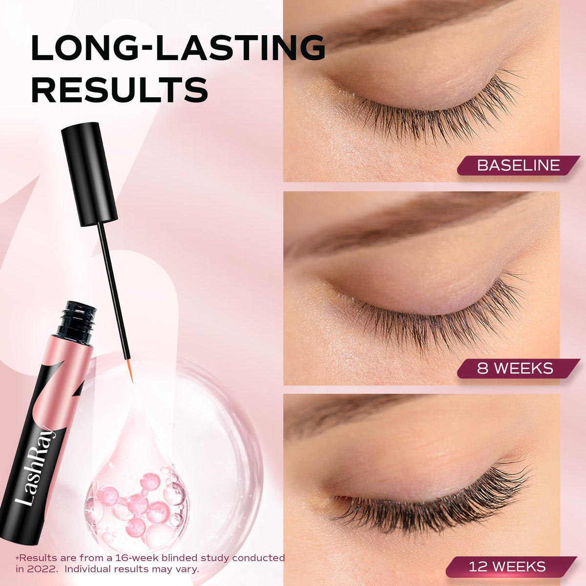 lashray serum texture drop on fingertip highlighting lightweight consistency benefit