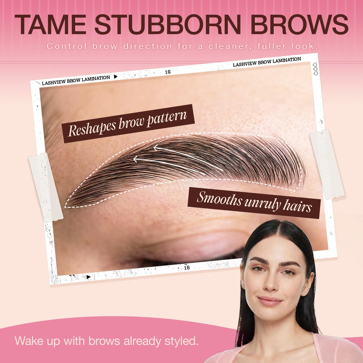 LASHVIEW application step with brush shaping brow for controlled lift
