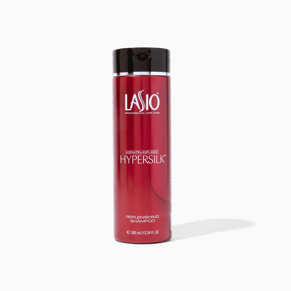 Lasio bottle front view showing product and easy-pour benefit