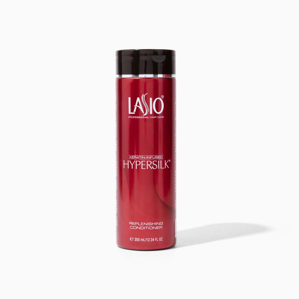 Lasio front packaging showing the 12.34oz bottle and keratin benefits