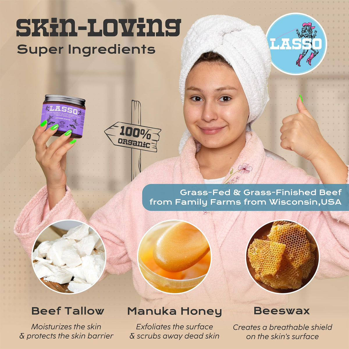 LASSO TALLOW application on hand demonstrating how small amount spreads