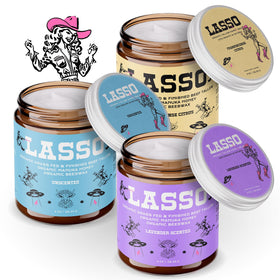 LASSO TALLOW jar on bathroom vanity staged for lifestyle use showing everyday elegance