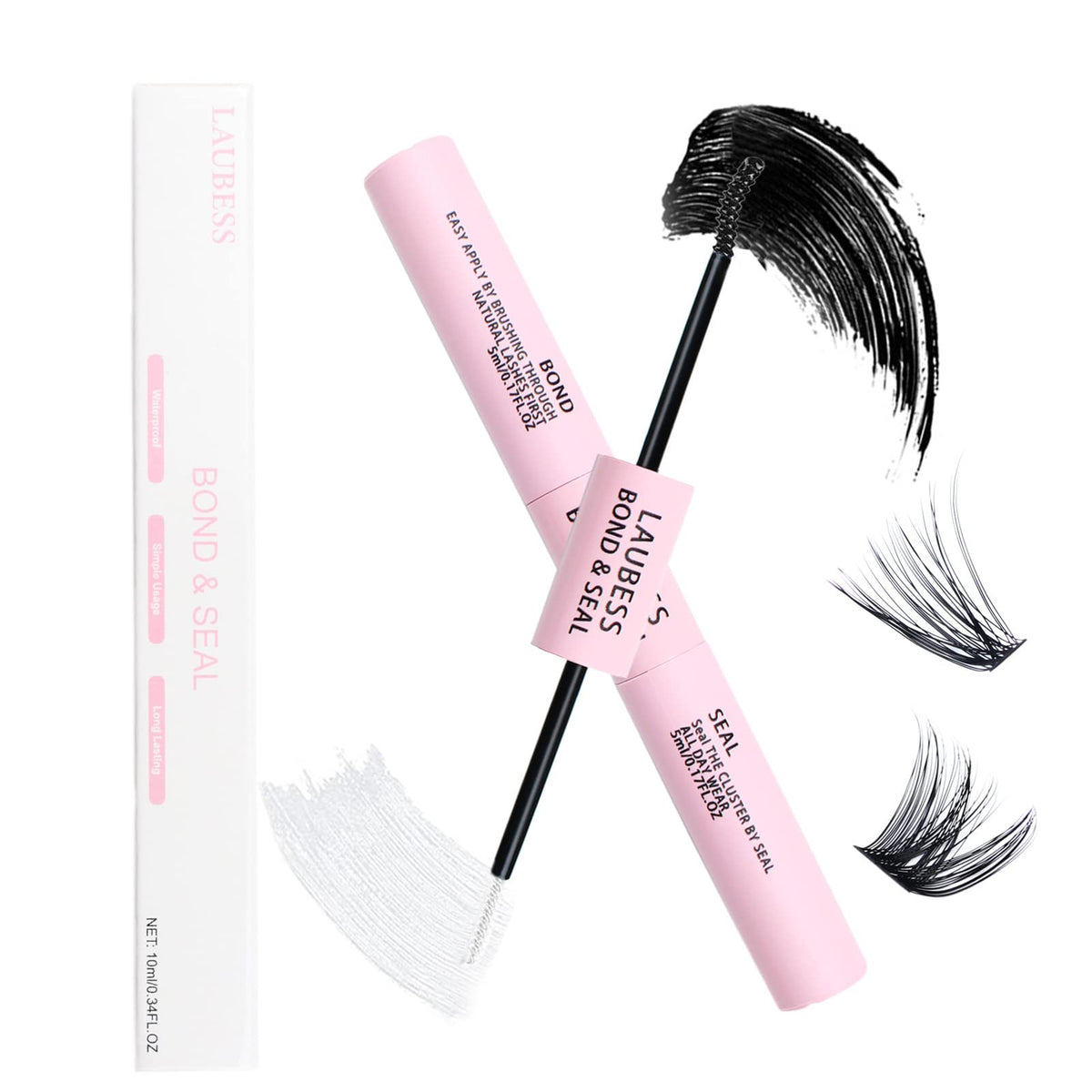 LAUBESS front packaging showing dual‑ended lash bond and seal for easy application