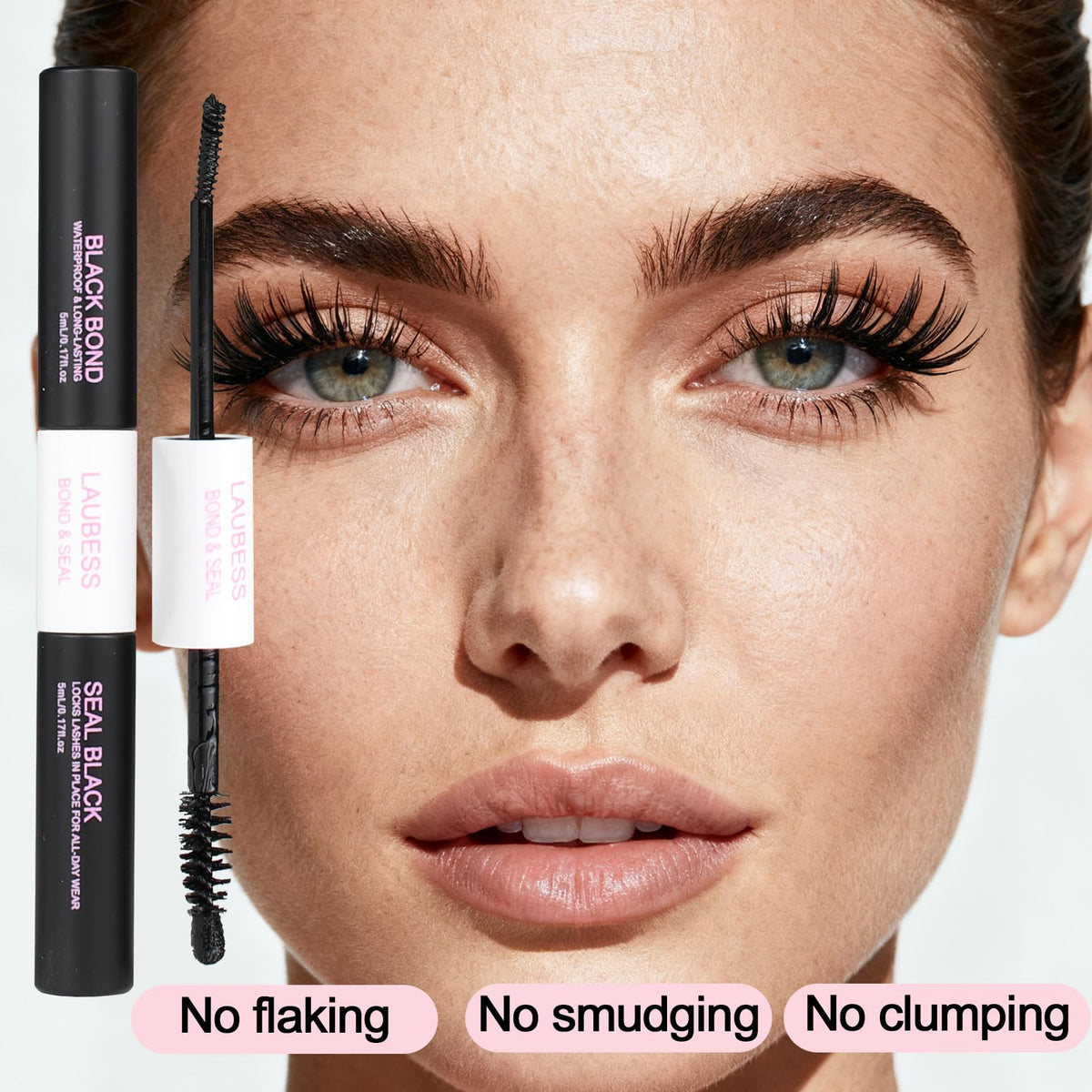 LAUBESS on vanity with lashes and tools conveying neat at-home routine