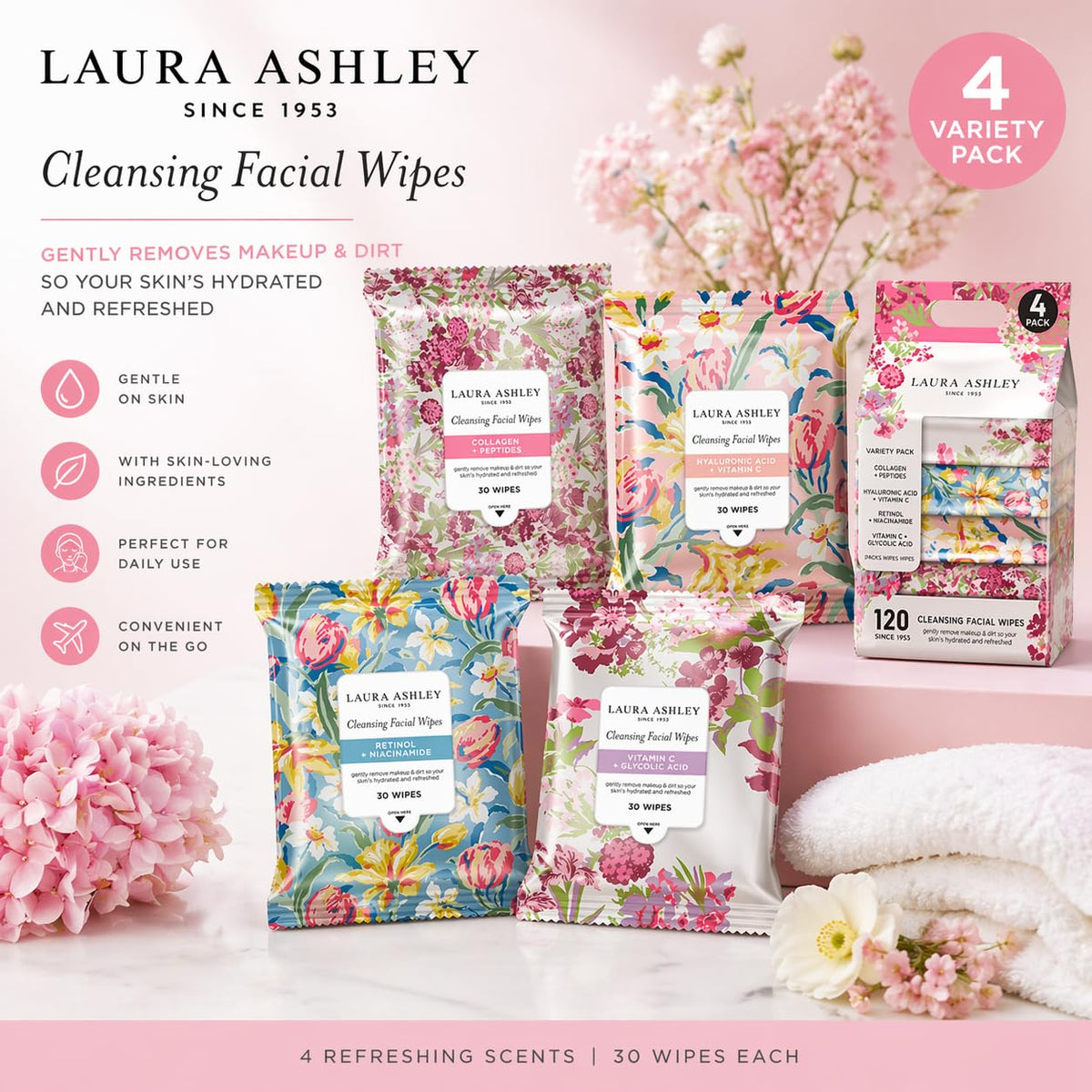 Laura Ashley hand removing makeup with wipe, effective makeup removal benefit