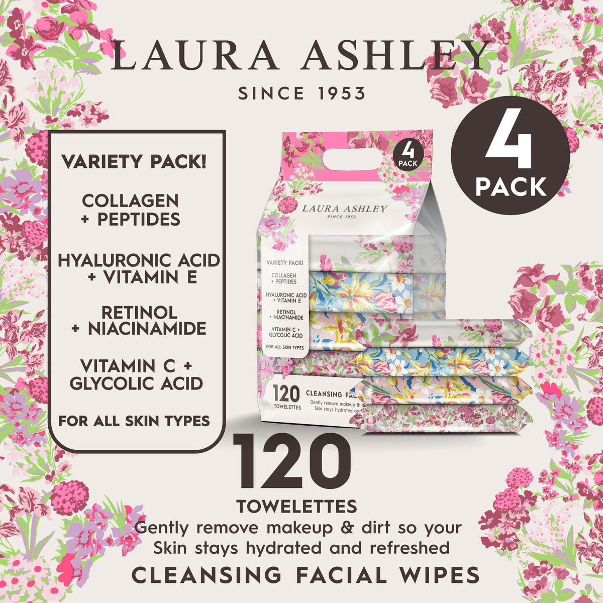 Laura Ashley tubs beside a passport, travel-ready size and portability benefit