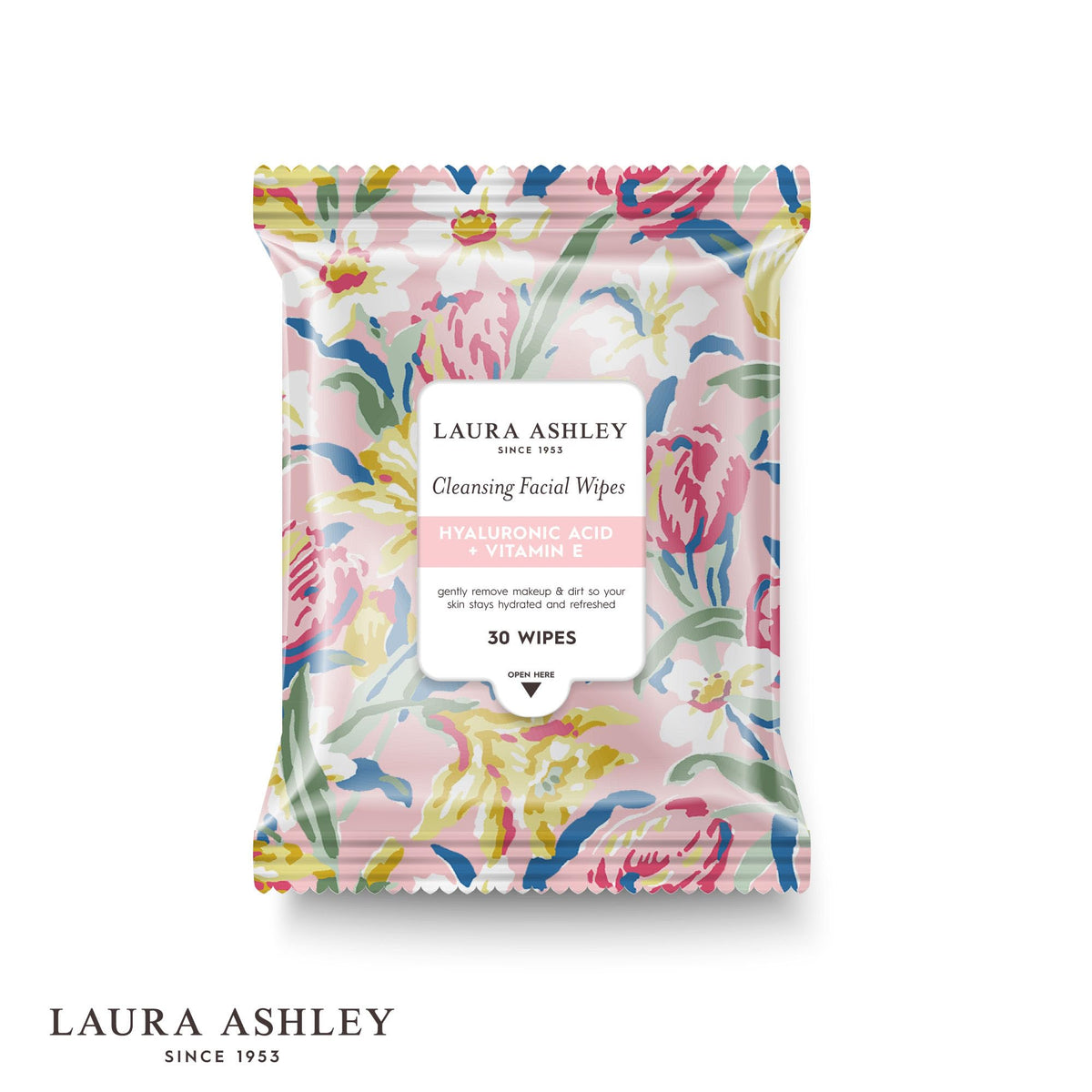 Laura Ashley open tub with wipe edge visible, preserving moisture and freshness